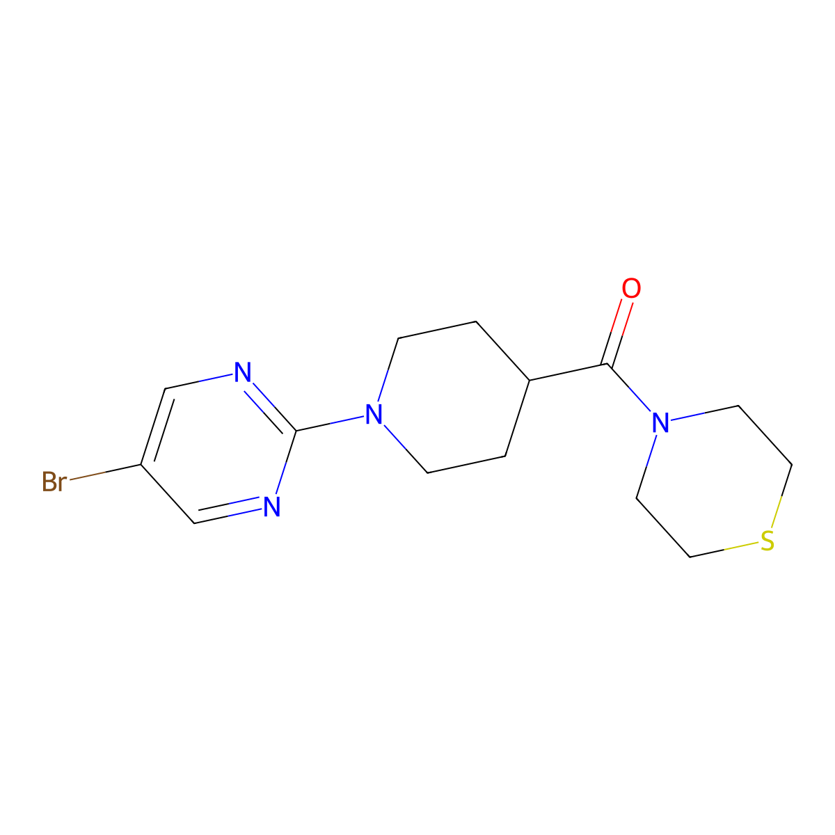 4-[1-(5-Bromopyrimidin-2-yl)piperidine-4-carbonyl]thiomorpholine molecular structure, CAS 2877629-80-4