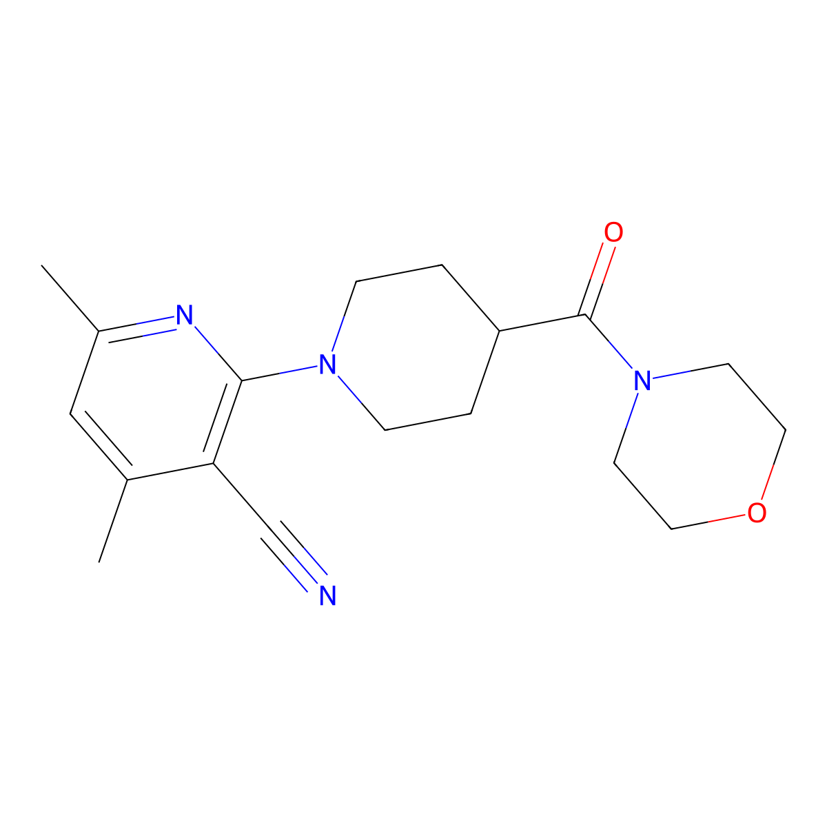 4,6-Dimethyl-2-[4-(morpholine-4-carbonyl)piperidin-1-yl]pyridine-3-carbonitrile molecular structure, CAS 2877629-81-5
