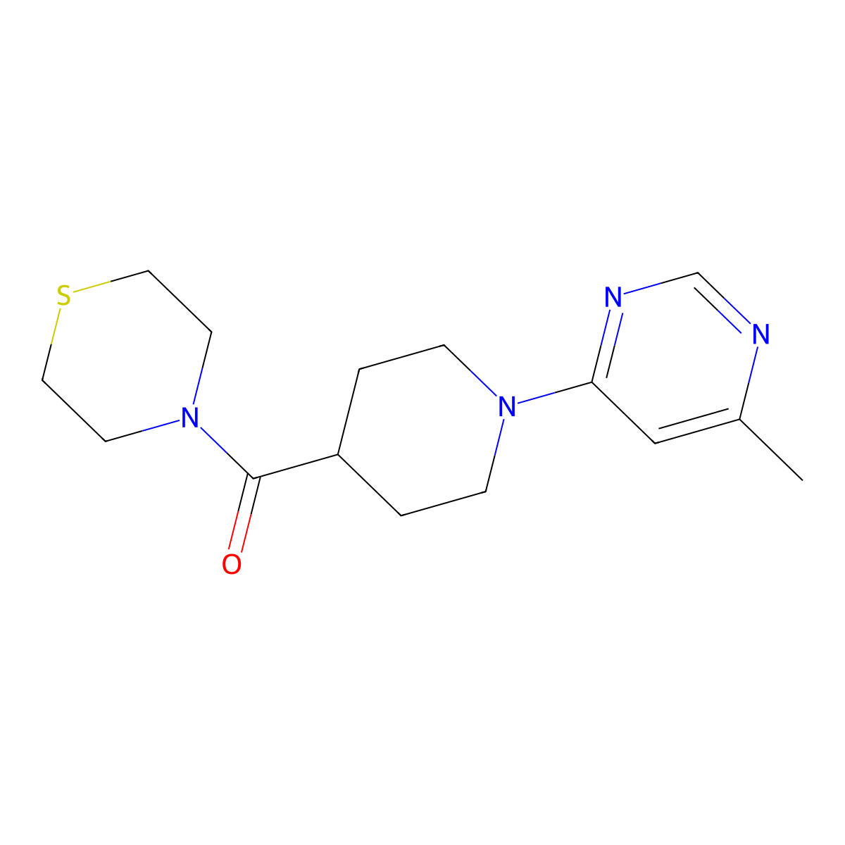 4-[1-(6-Methylpyrimidin-4-yl)piperidine-4-carbonyl]thiomorpholine molecular structure, CAS 2877629-89-3