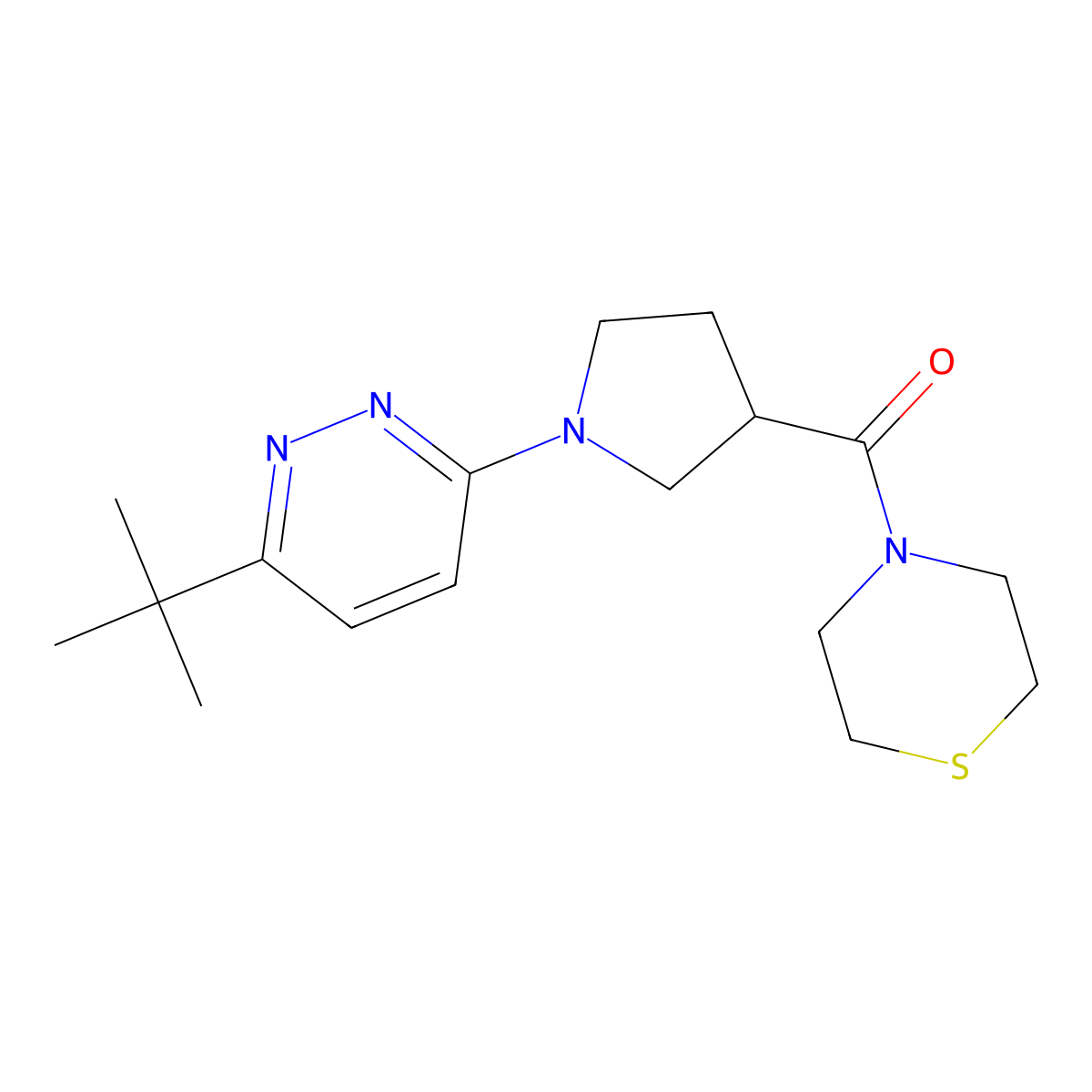 4-[1-(6-Tert-butylpyridazin-3-yl)pyrrolidine-3-carbonyl]thiomorpholine molecular structure, CAS 2877629-91-7