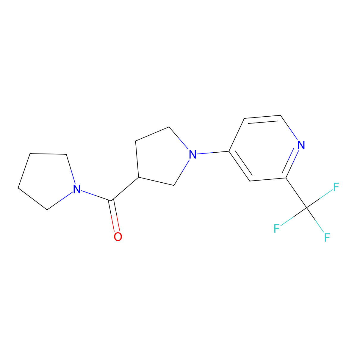 4-[3-(Pyrrolidine-1-carbonyl)pyrrolidin-1-yl]-2-(trifluoromethyl)pyridine molecular structure, CAS 2877629-92-8