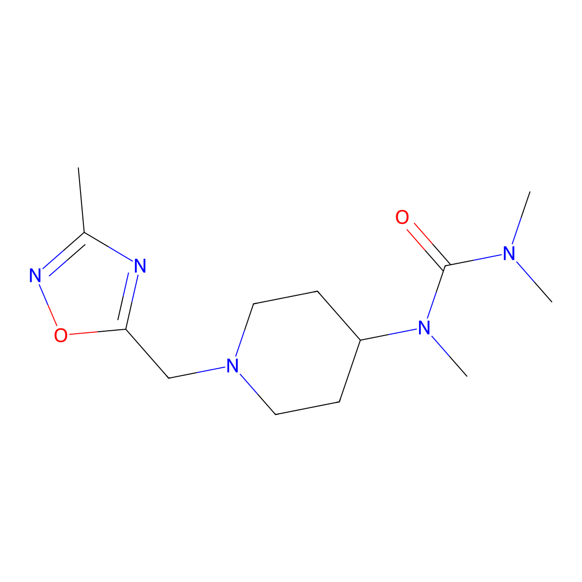 1,3,3-Trimethyl-1-{1-[(3-methyl-1,2,4-oxadiazol-5-yl)methyl]piperidin-4-yl}urea molecular structure, CAS 2877629-98-4