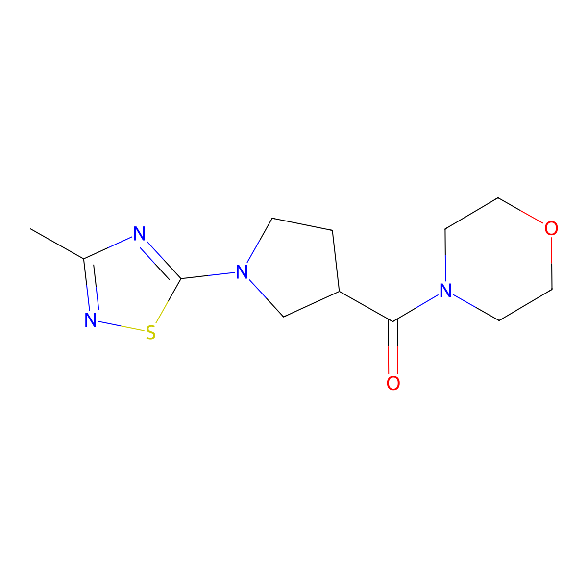 4-[1-(3-Methyl-1,2,4-thiadiazol-5-yl)pyrrolidine-3-carbonyl]morpholine molecular structure, CAS 2877629-99-5