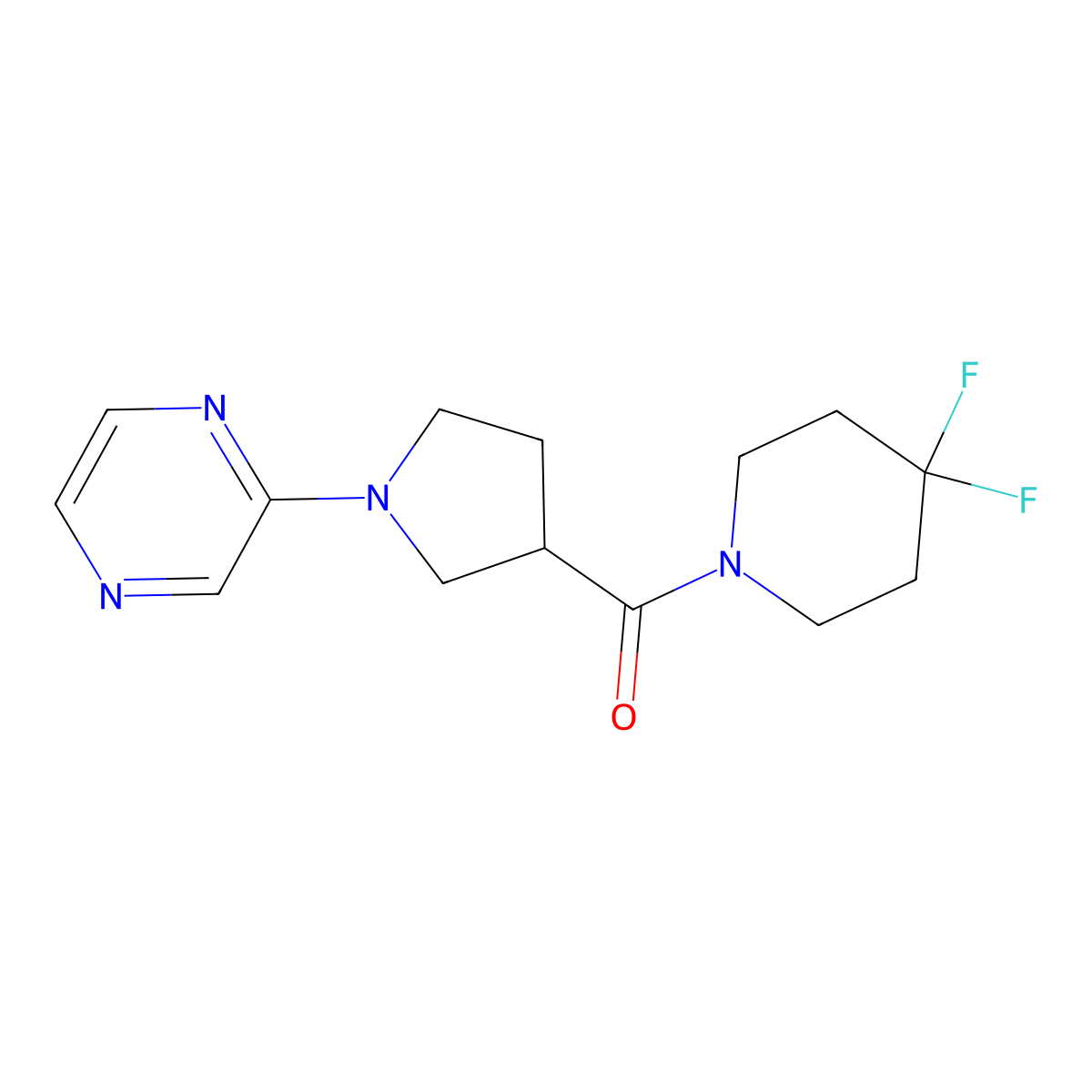 2-[3-(4,4-Difluoropiperidine-1-carbonyl)pyrrolidin-1-yl]pyrazine molecular structure, CAS 2877630-00-5