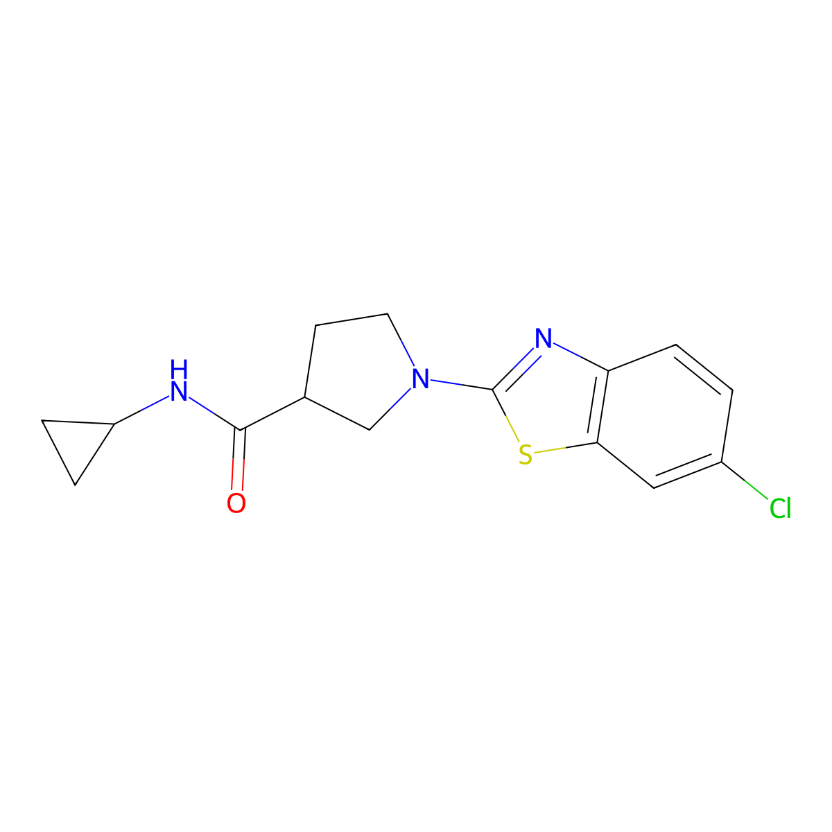 1-(6-chloro-1,3-benzothiazol-2-yl)-N-cyclopropylpyrrolidine-3-carboxamide molecular structure, CAS 2877630-01-6