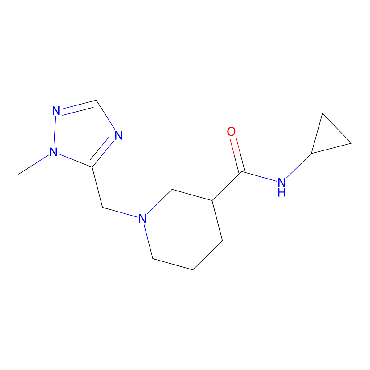 N-cyclopropyl-1-[(1-methyl-1H-1,2,4-triazol-5-yl)methyl]piperidine-3-carboxamide molecular structure, CAS 2877630-04-9