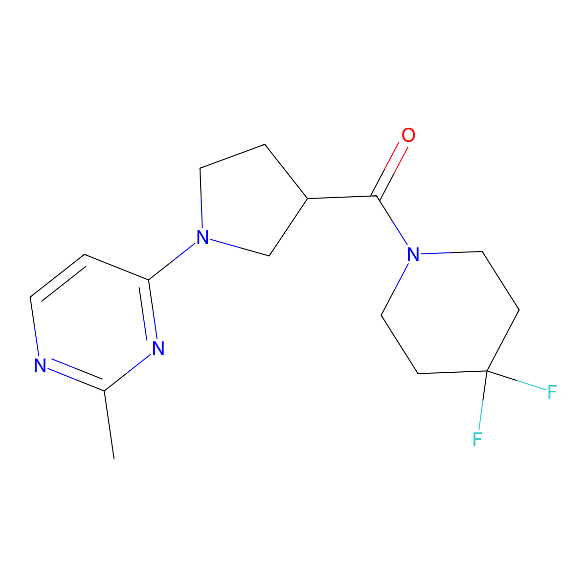 4-[3-(4,4-Difluoropiperidine-1-carbonyl)pyrrolidin-1-yl]-2-methylpyrimidine molecular structure, CAS 2877630-06-1