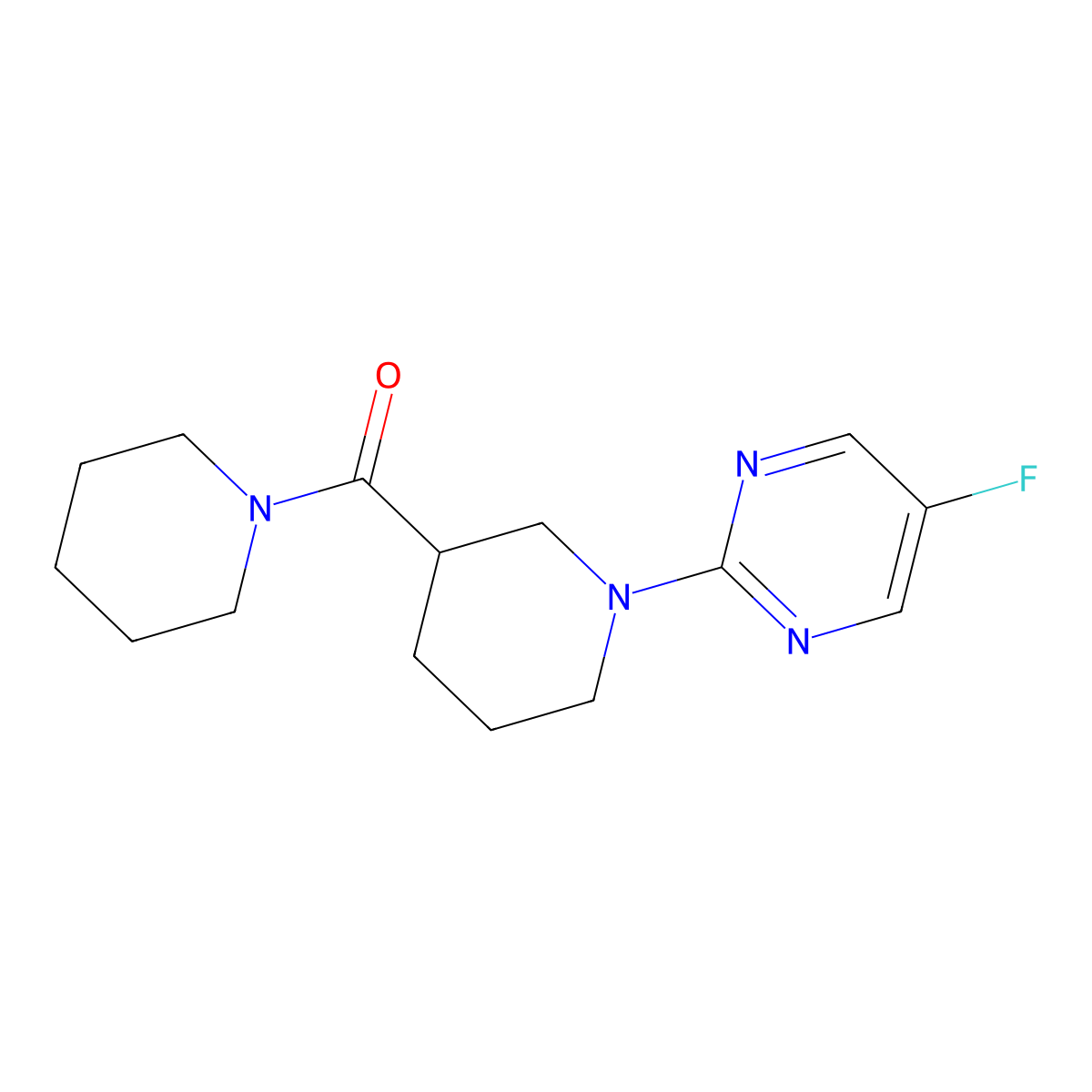 5-Fluoro-2-[3-(piperidine-1-carbonyl)piperidin-1-yl]pyrimidine molecular structure, CAS 2877630-08-3