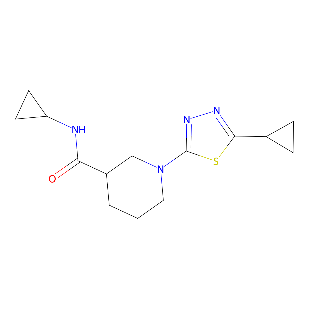 N-cyclopropyl-1-(5-cyclopropyl-1,3,4-thiadiazol-2-yl)piperidine-3-carboxamide molecular structure, CAS 2877630-11-8