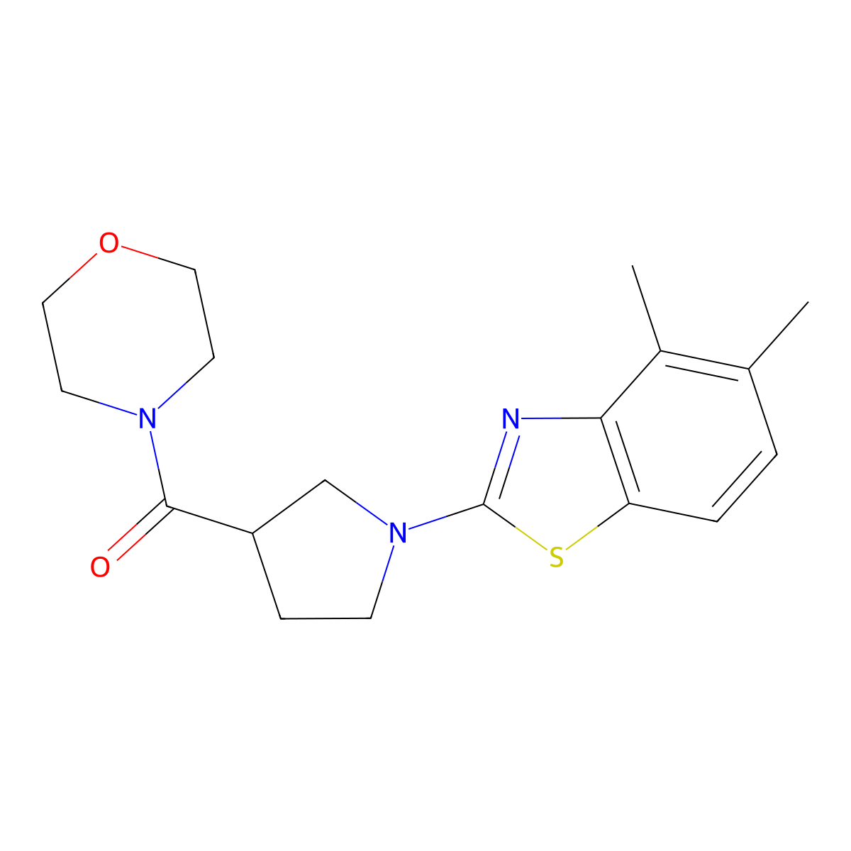 4,5-Dimethyl-2-[3-(morpholine-4-carbonyl)pyrrolidin-1-yl]-1,3-benzothiazole molecular structure, CAS 2877630-12-9