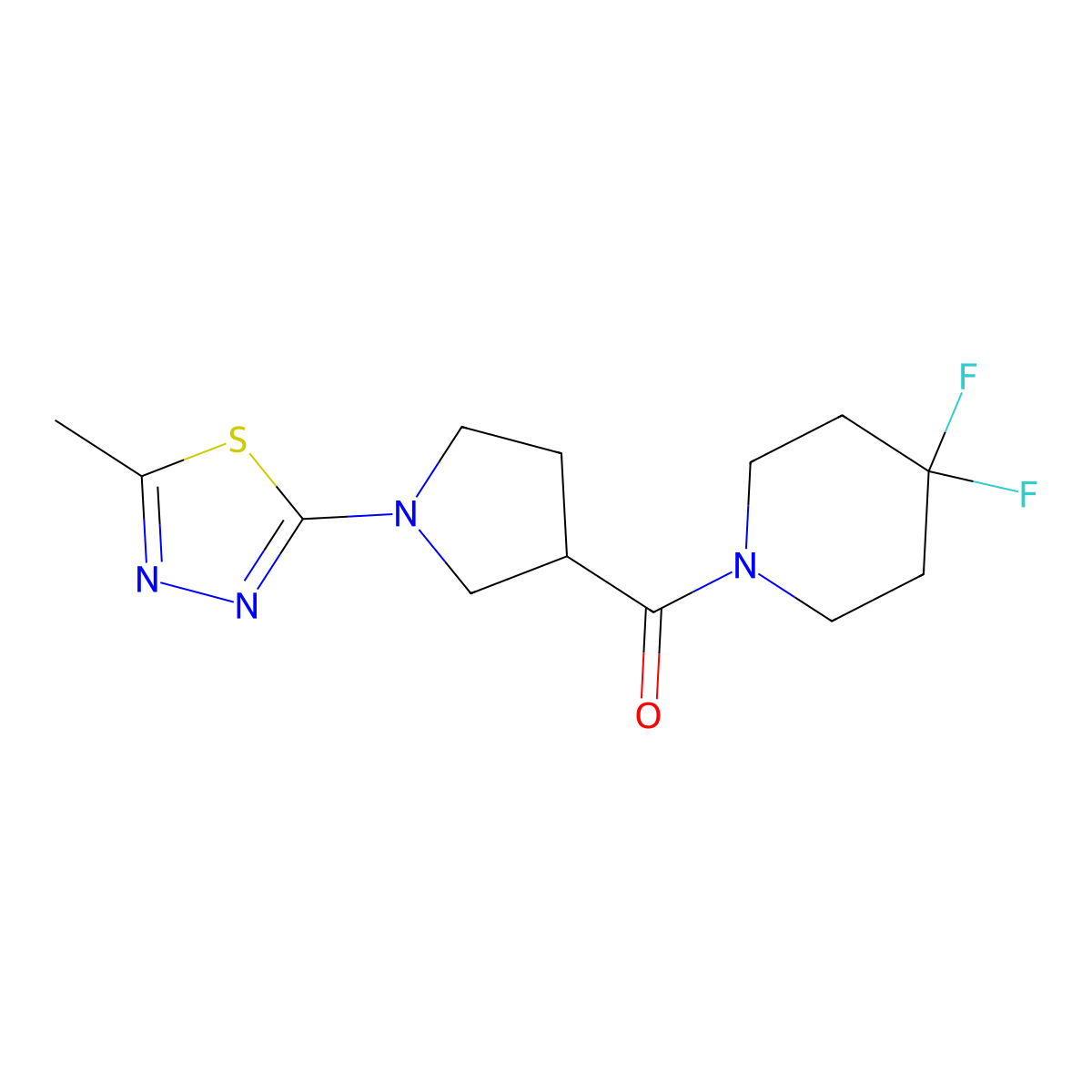 4,4-Difluoro-1-[1-(5-methyl-1,3,4-thiadiazol-2-yl)pyrrolidine-3-carbonyl]piperidine molecular structure, CAS 2877630-13-0