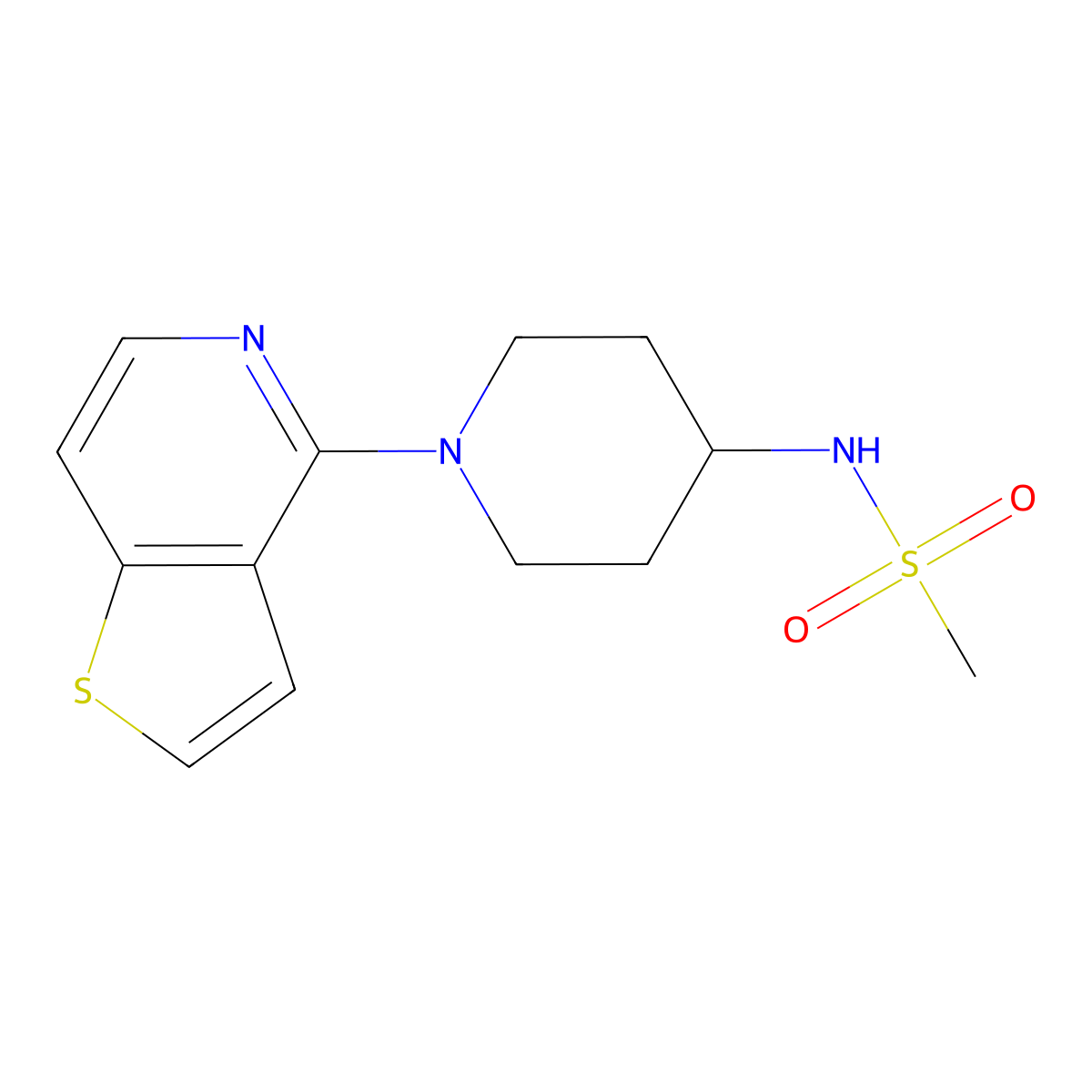 N-(1-{thieno[3,2-c]pyridin-4-yl}piperidin-4-yl)methanesulfonamide molecular structure, CAS 2877630-15-2