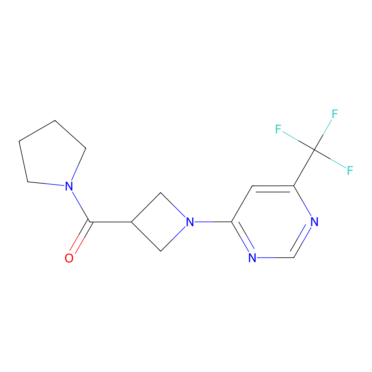 4-[3-(Pyrrolidine-1-carbonyl)azetidin-1-yl]-6-(trifluoromethyl)pyrimidine molecular structure, CAS 2877630-18-5