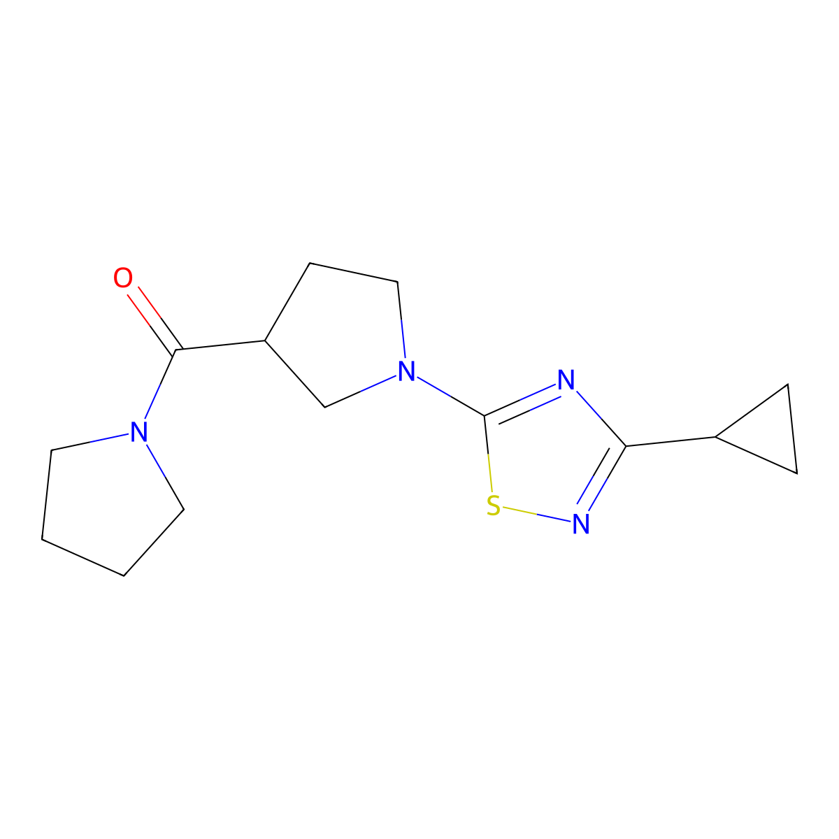 3-Cyclopropyl-5-[3-(pyrrolidine-1-carbonyl)pyrrolidin-1-yl]-1,2,4-thiadiazole molecular structure, CAS 2877630-20-9