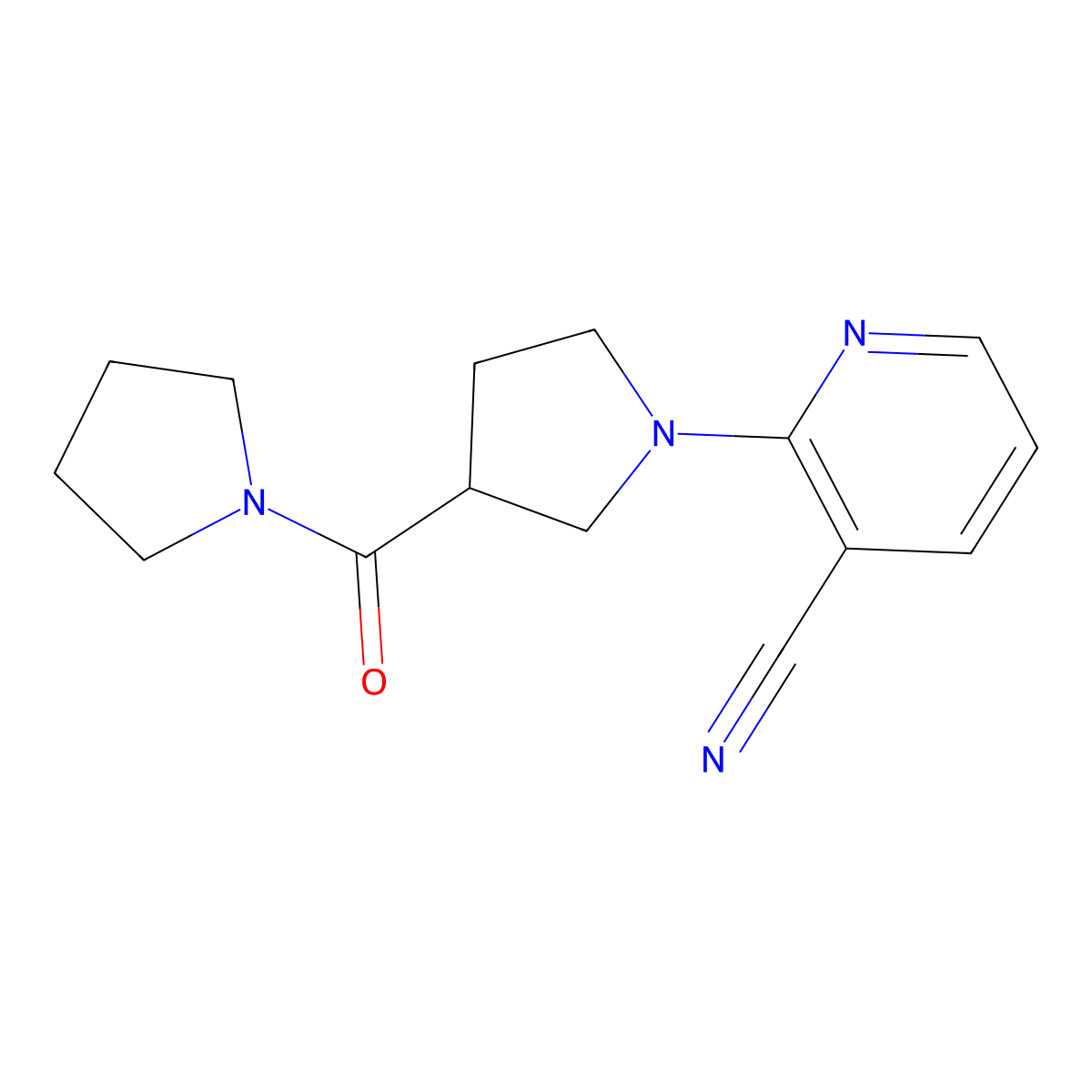 2-[3-(Pyrrolidine-1-carbonyl)pyrrolidin-1-yl]pyridine-3-carbonitrile molecular structure, CAS 2877630-21-0