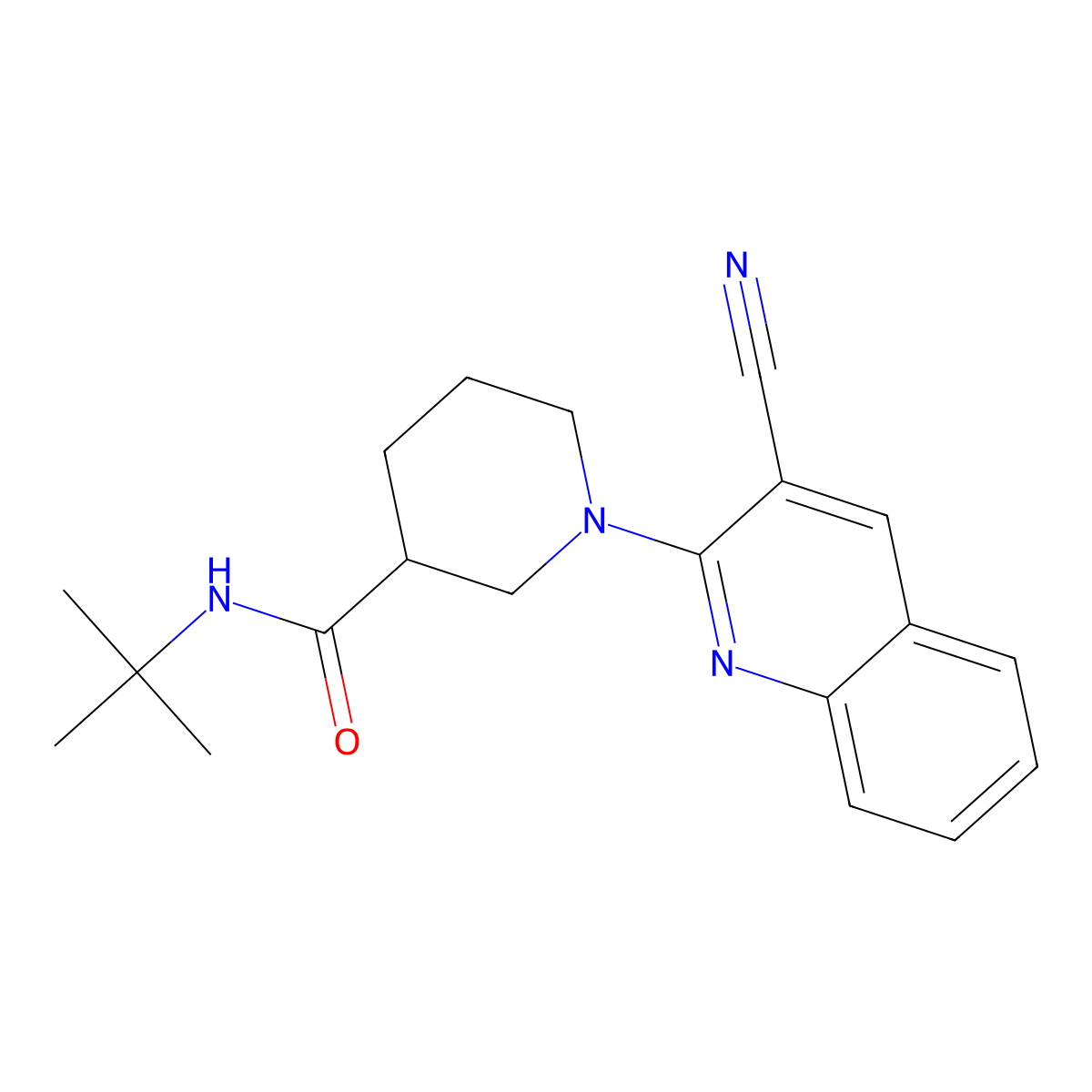 N-tert-butyl-1-(3-cyanoquinolin-2-yl)piperidine-3-carboxamide molecular structure, CAS 2877630-22-1