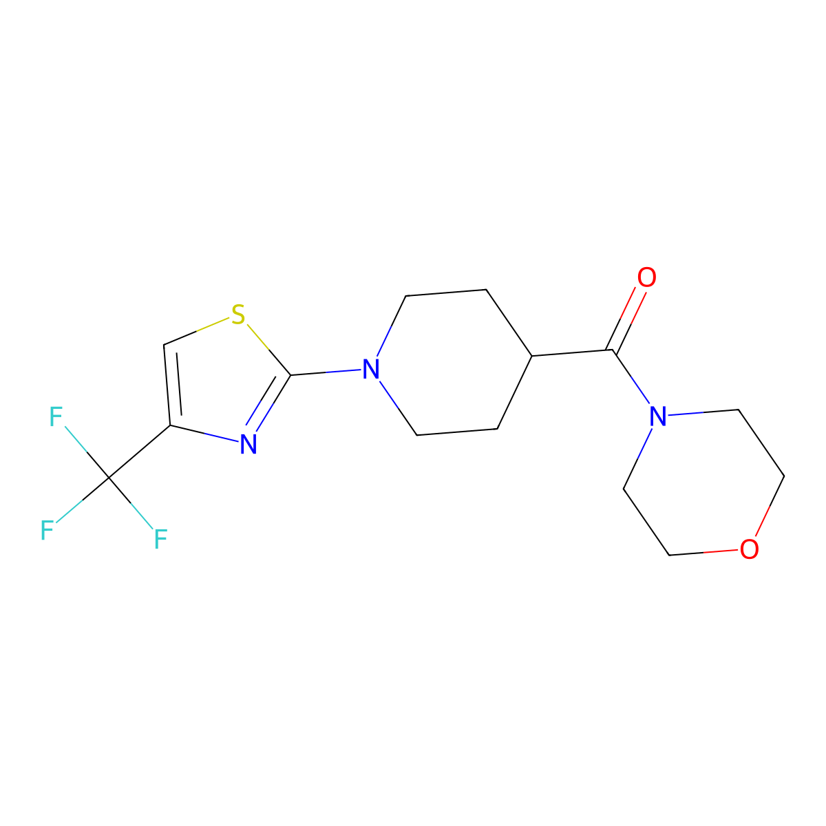 4-{1-[4-(Trifluoromethyl)-1,3-thiazol-2-yl]piperidine-4-carbonyl}morpholine molecular structure, CAS 2877630-23-2