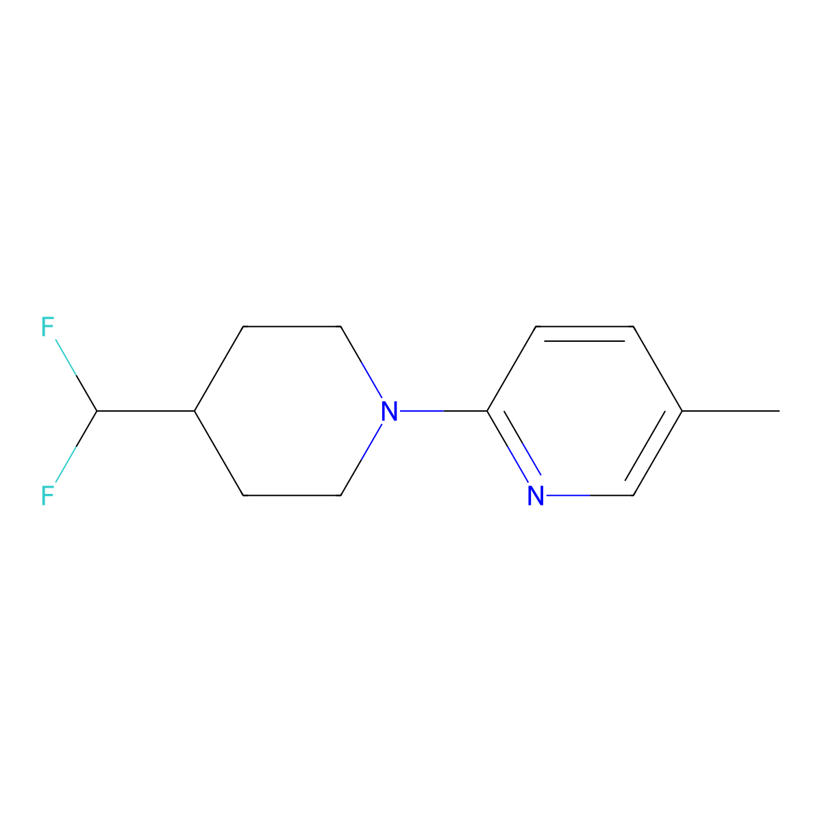 2-[4-(Difluoromethyl)piperidin-1-yl]-5-methylpyridine molecular structure, CAS 2877630-25-4