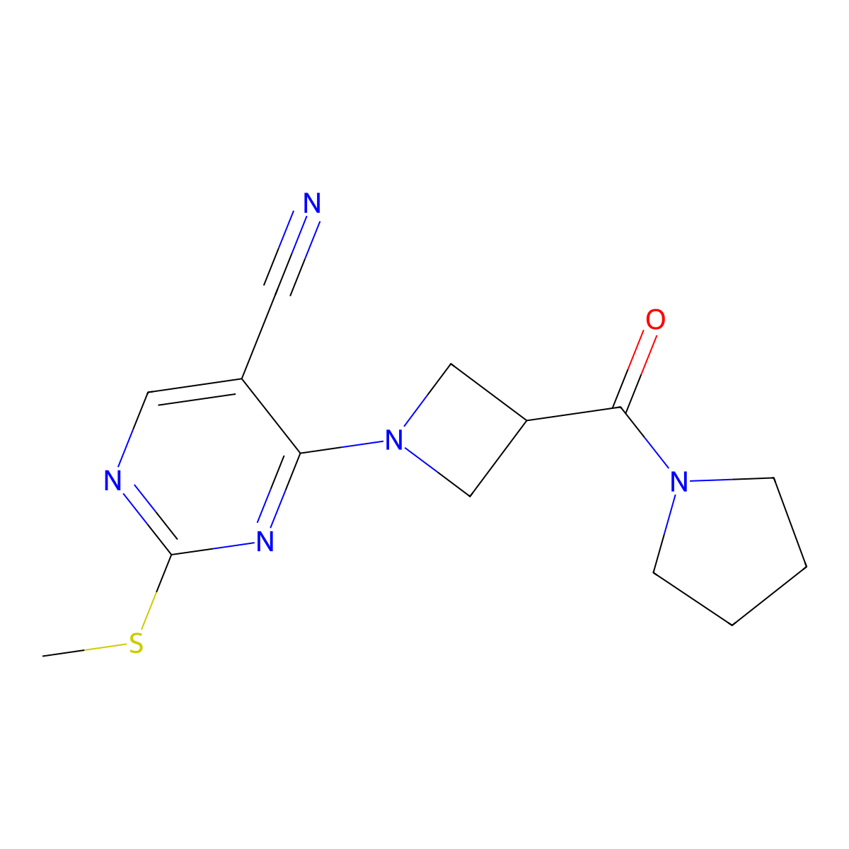 2-(Methylsulfanyl)-4-[3-(pyrrolidine-1-carbonyl)azetidin-1-yl]pyrimidine-5-carbonitrile molecular structure, CAS 2877630-30-1