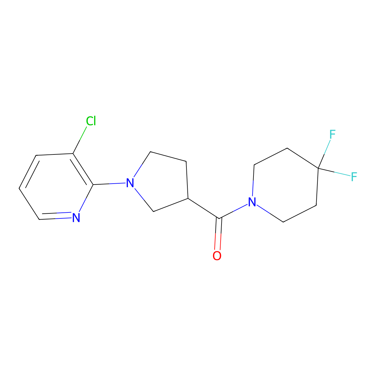 3-Chloro-2-[3-(4,4-difluoropiperidine-1-carbonyl)pyrrolidin-1-yl]pyridine molecular structure, CAS 2877630-32-3