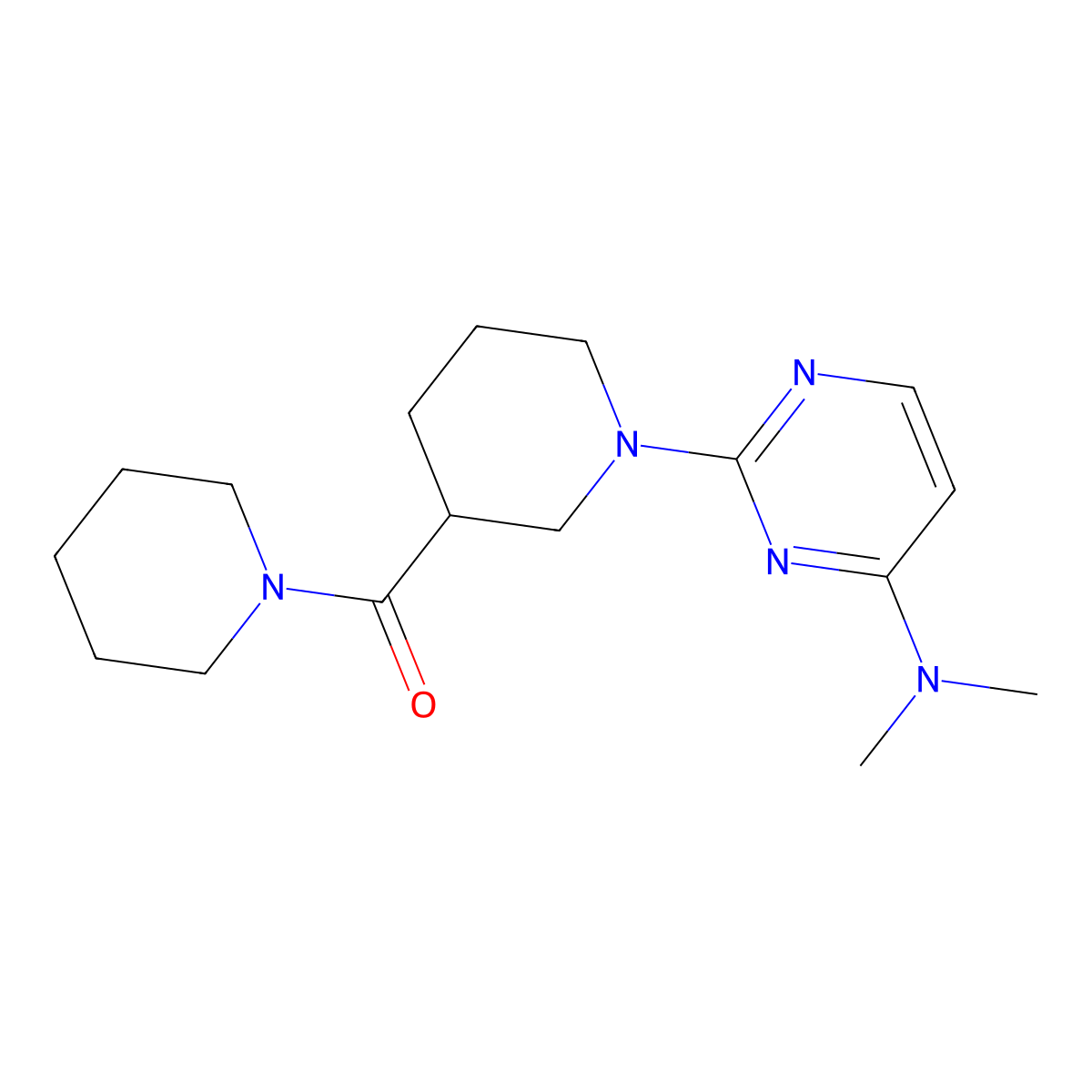 N,N-dimethyl-2-[3-(piperidine-1-carbonyl)piperidin-1-yl]pyrimidin-4-amine molecular structure, CAS 2877630-35-6