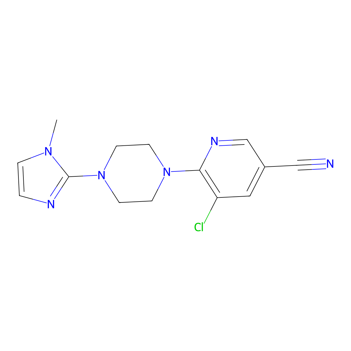 5-chloro-6-[4-(1-methyl-1H-imidazol-2-yl)piperazin-1-yl]pyridine-3-carbonitrile molecular structure, CAS 2877630-37-8
