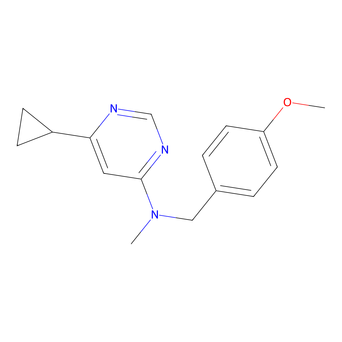 6-cyclopropyl-N-[(4-methoxyphenyl)methyl]-N-methylpyrimidin-4-amine molecular structure, CAS 2877630-38-9