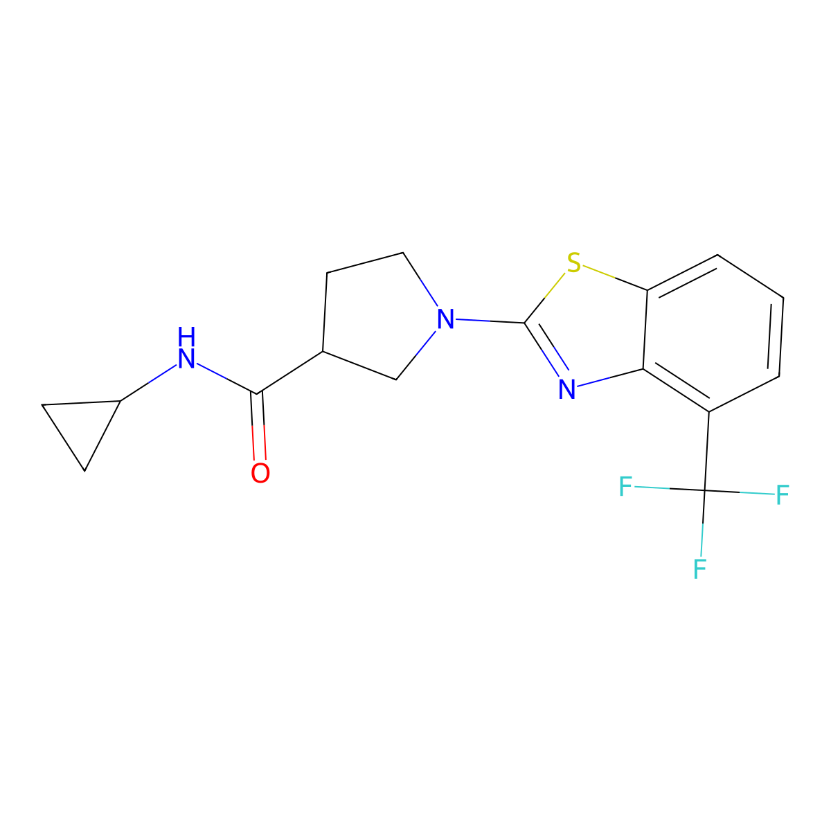 N-cyclopropyl-1-[4-(trifluoromethyl)-1,3-benzothiazol-2-yl]pyrrolidine-3-carboxamide molecular structure, CAS 2877630-40-3