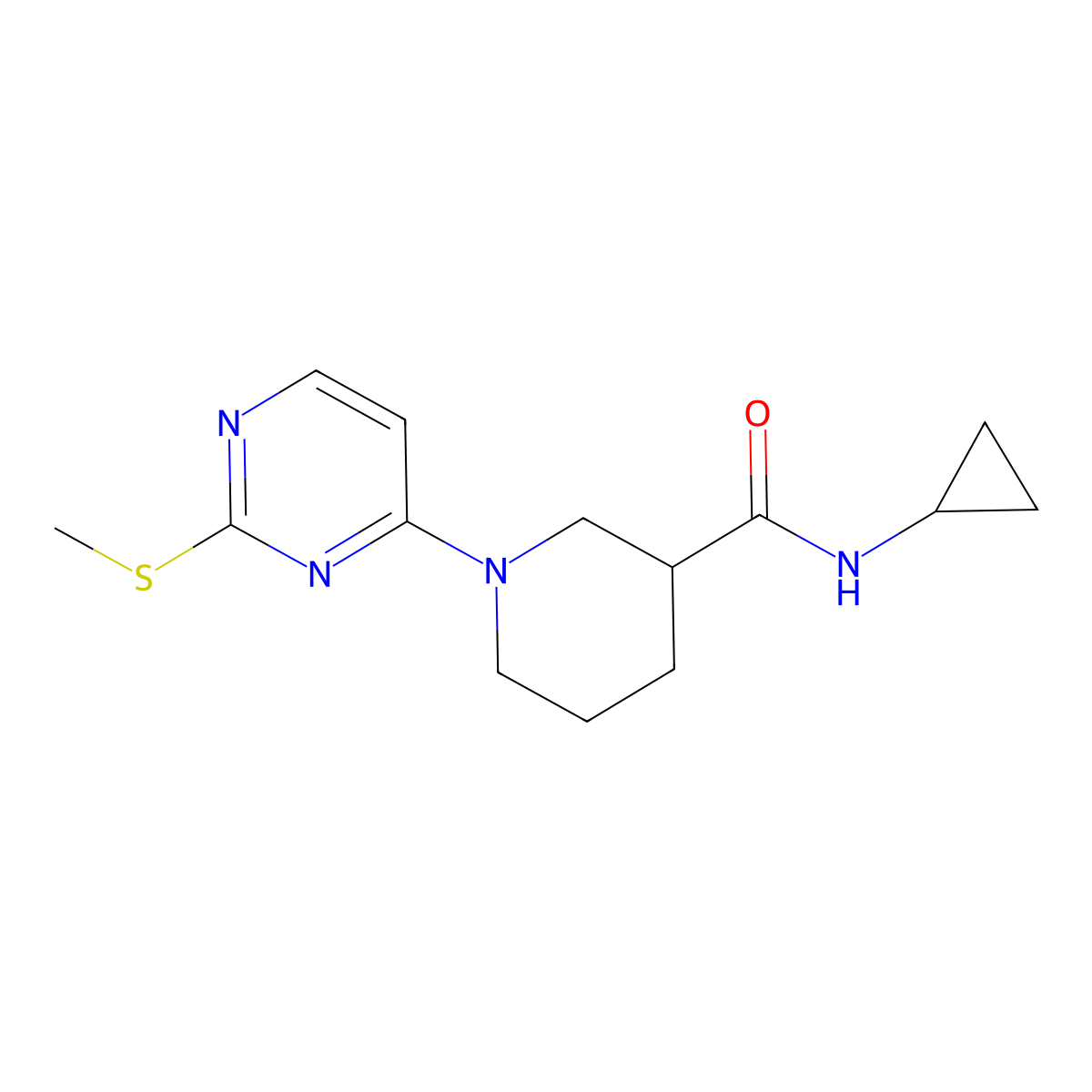 N-cyclopropyl-1-[2-(methylsulfanyl)pyrimidin-4-yl]piperidine-3-carboxamide molecular structure, CAS 2877630-44-7