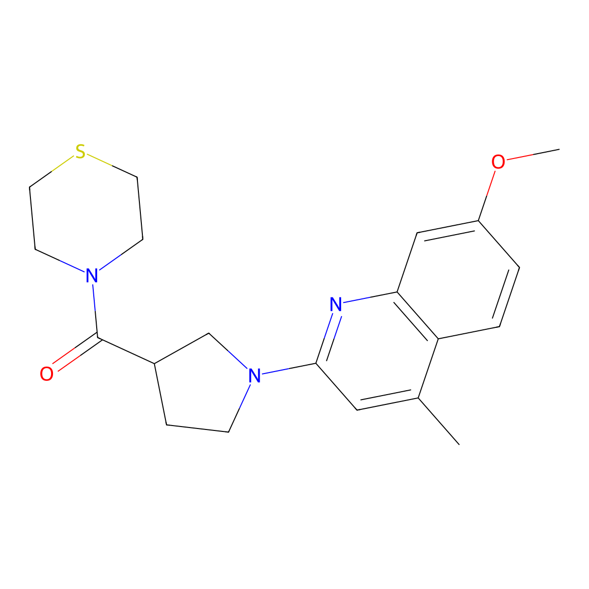 7-Methoxy-4-methyl-2-[3-(thiomorpholine-4-carbonyl)pyrrolidin-1-yl]quinoline molecular structure, CAS 2877630-46-9