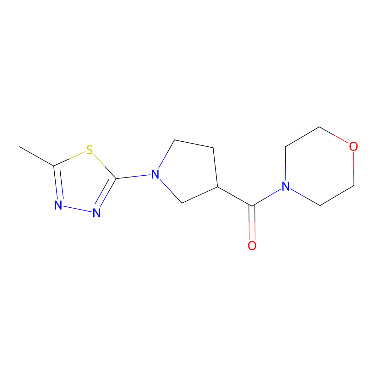 4-[1-(5-Methyl-1,3,4-thiadiazol-2-yl)pyrrolidine-3-carbonyl]morpholine molecular structure, CAS 2877630-49-2