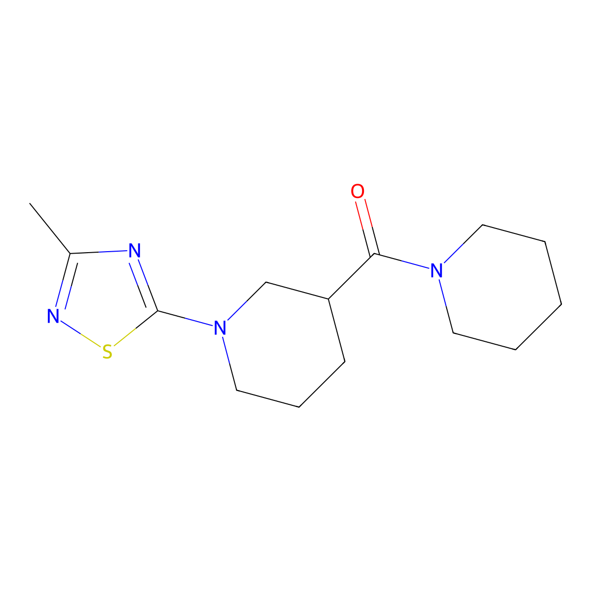 1-(3-Methyl-1,2,4-thiadiazol-5-yl)-3-(piperidine-1-carbonyl)piperidine molecular structure, CAS 2877630-50-5