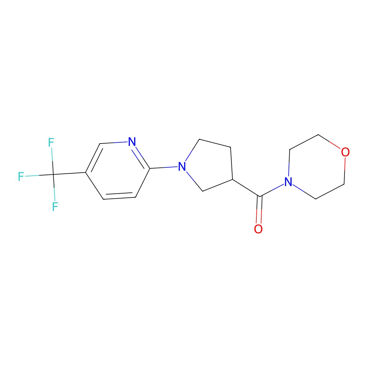 4-{1-[5-(Trifluoromethyl)pyridin-2-yl]pyrrolidine-3-carbonyl}morpholine molecular structure, CAS 2877630-51-6