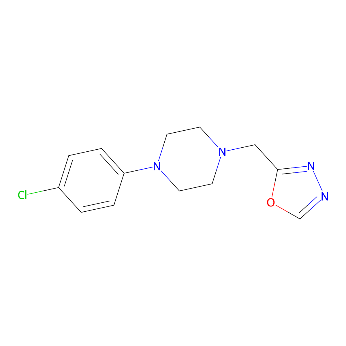1-(4-Chlorophenyl)-4-[(1,3,4-oxadiazol-2-yl)methyl]piperazine molecular structure, CAS 2877630-52-7