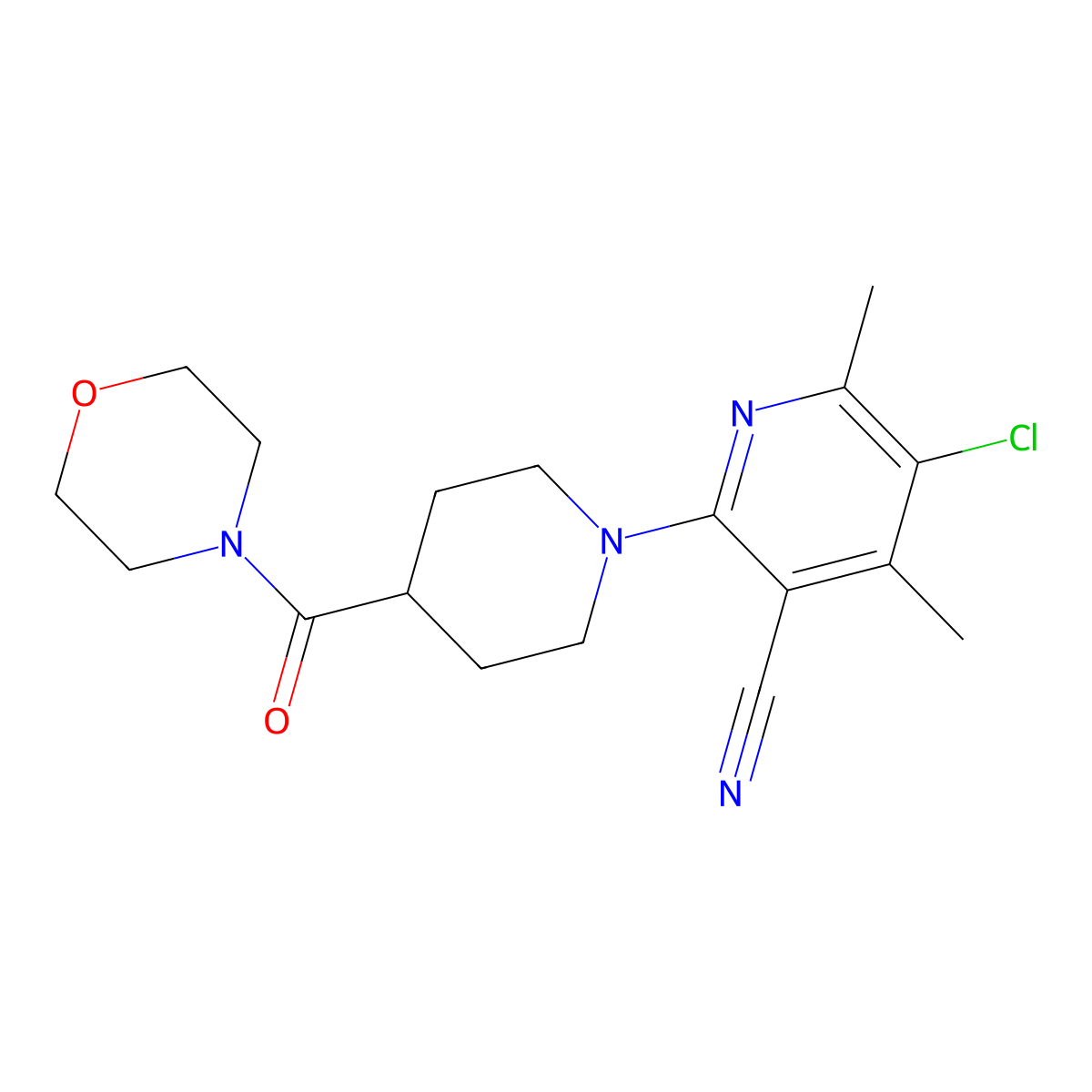 5-Chloro-4,6-dimethyl-2-[4-(morpholine-4-carbonyl)piperidin-1-yl]pyridine-3-carbonitrile molecular structure, CAS 2877630-53-8