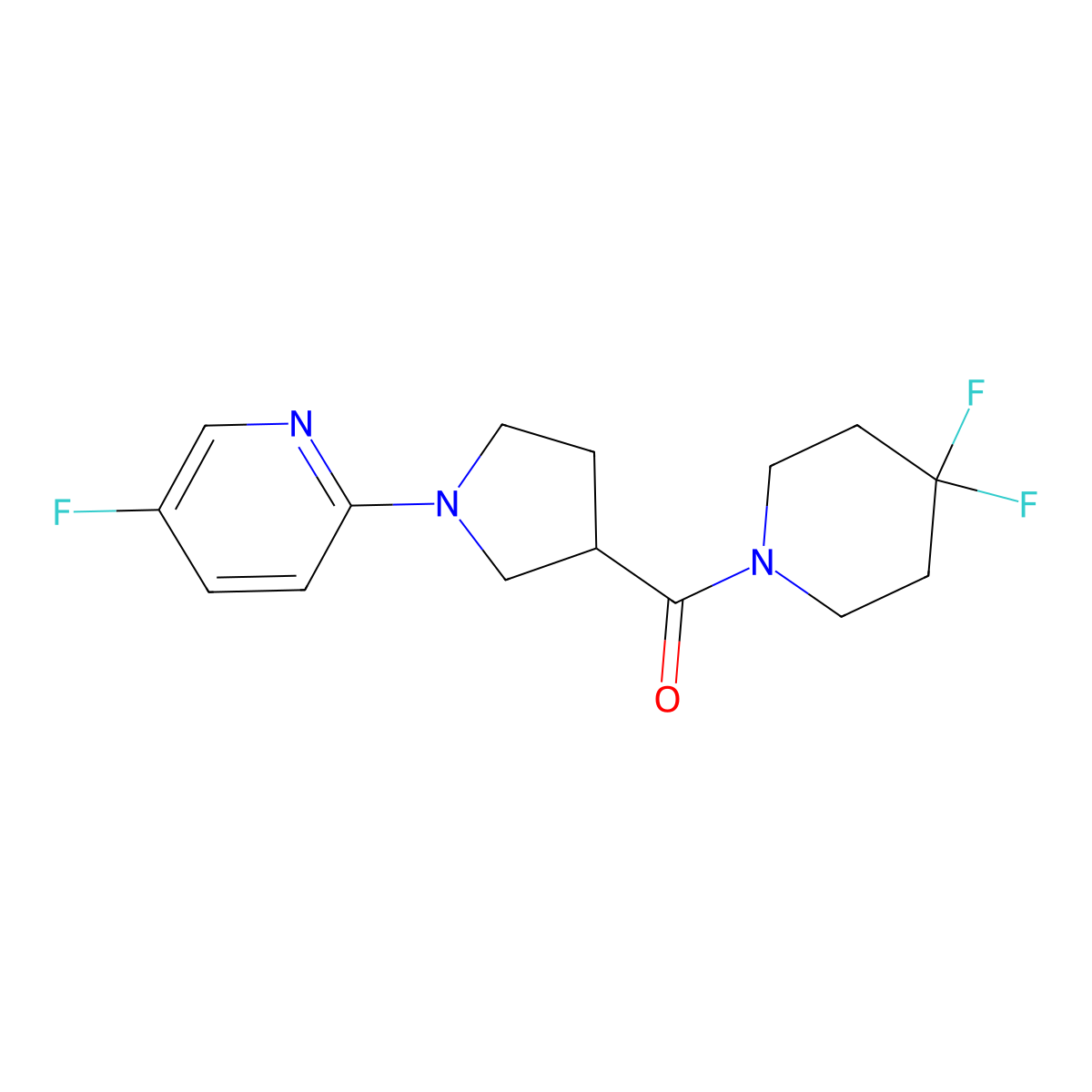2-[3-(4,4-Difluoropiperidine-1-carbonyl)pyrrolidin-1-yl]-5-fluoropyridine molecular structure, CAS 2877630-55-0