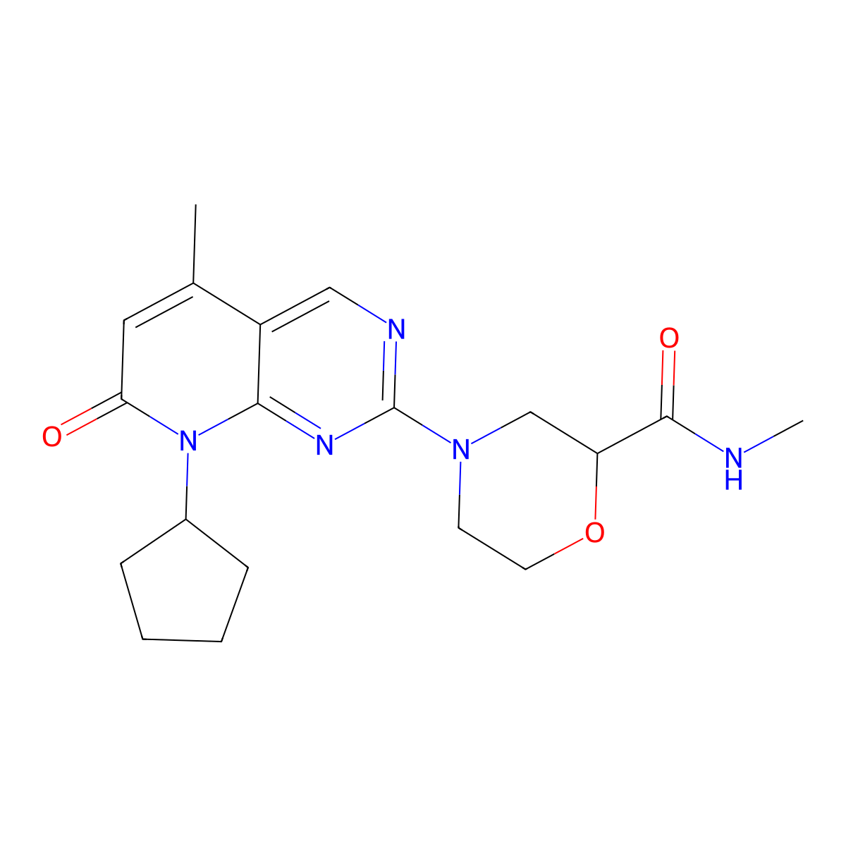 4-{8-cyclopentyl-5-methyl-7-oxo-7H,8H-pyrido[2,3-d]pyrimidin-2-yl}-N-methylmorpholine-2-carboxamide molecular structure, CAS 2877630-56-1