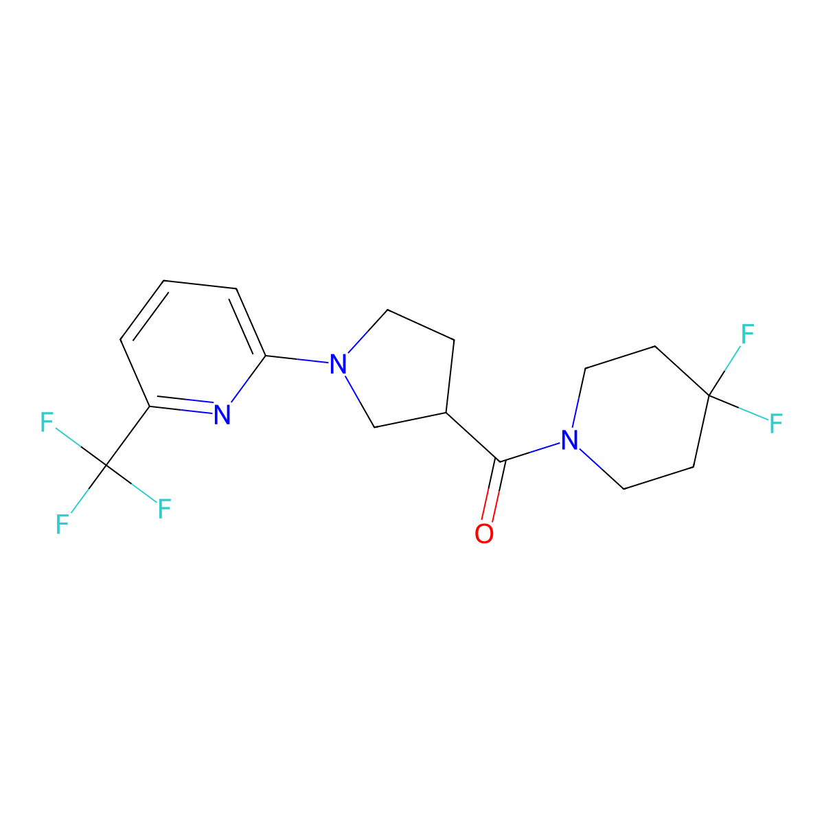 2-[3-(4,4-Difluoropiperidine-1-carbonyl)pyrrolidin-1-yl]-6-(trifluoromethyl)pyridine molecular structure, CAS 2877630-57-2