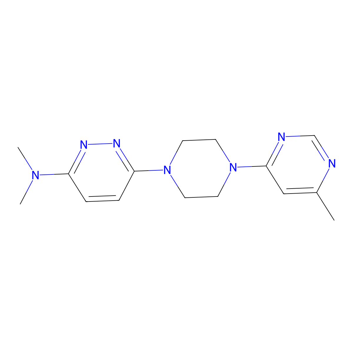N,N-dimethyl-6-[4-(6-methylpyrimidin-4-yl)piperazin-1-yl]pyridazin-3-amine molecular structure, CAS 2877630-58-3