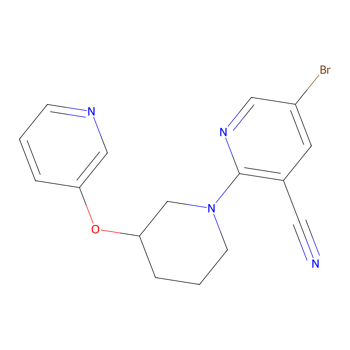 5-Bromo-2-[3-(pyridin-3-yloxy)piperidin-1-yl]pyridine-3-carbonitrile molecular structure, CAS 2877630-64-1