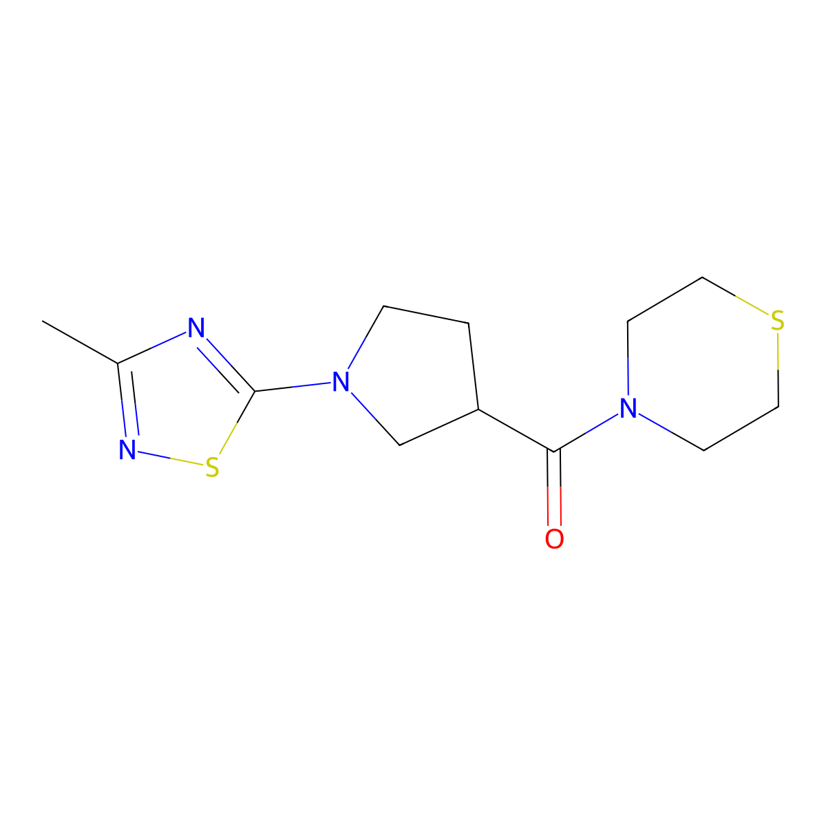 4-[1-(3-Methyl-1,2,4-thiadiazol-5-yl)pyrrolidine-3-carbonyl]thiomorpholine molecular structure, CAS 2877630-66-3