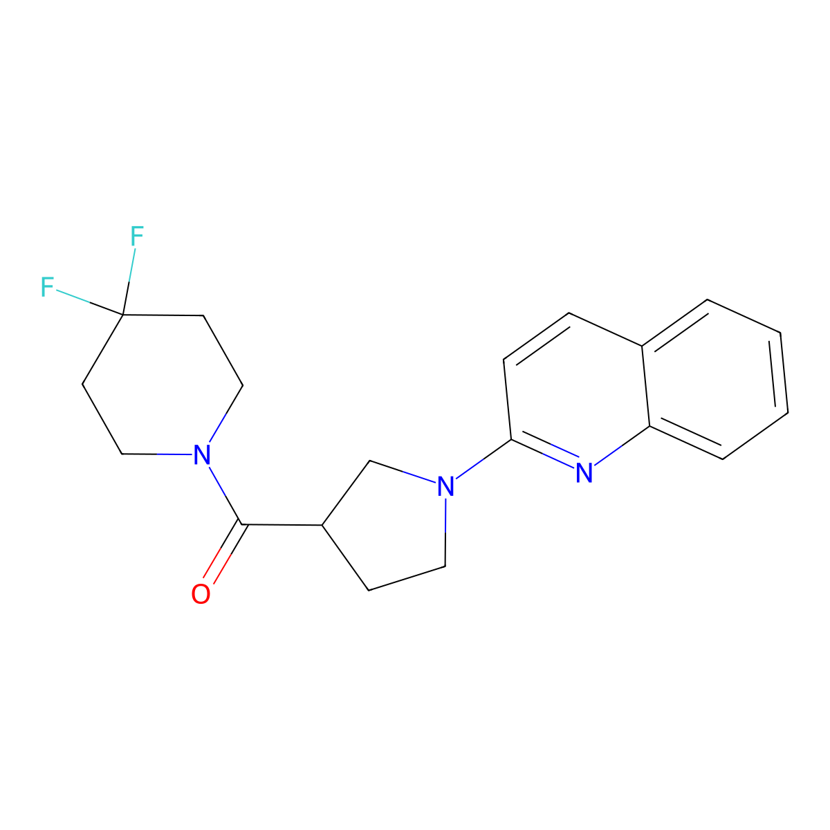 2-[3-(4,4-Difluoropiperidine-1-carbonyl)pyrrolidin-1-yl]quinoline molecular structure, CAS 2877630-70-9