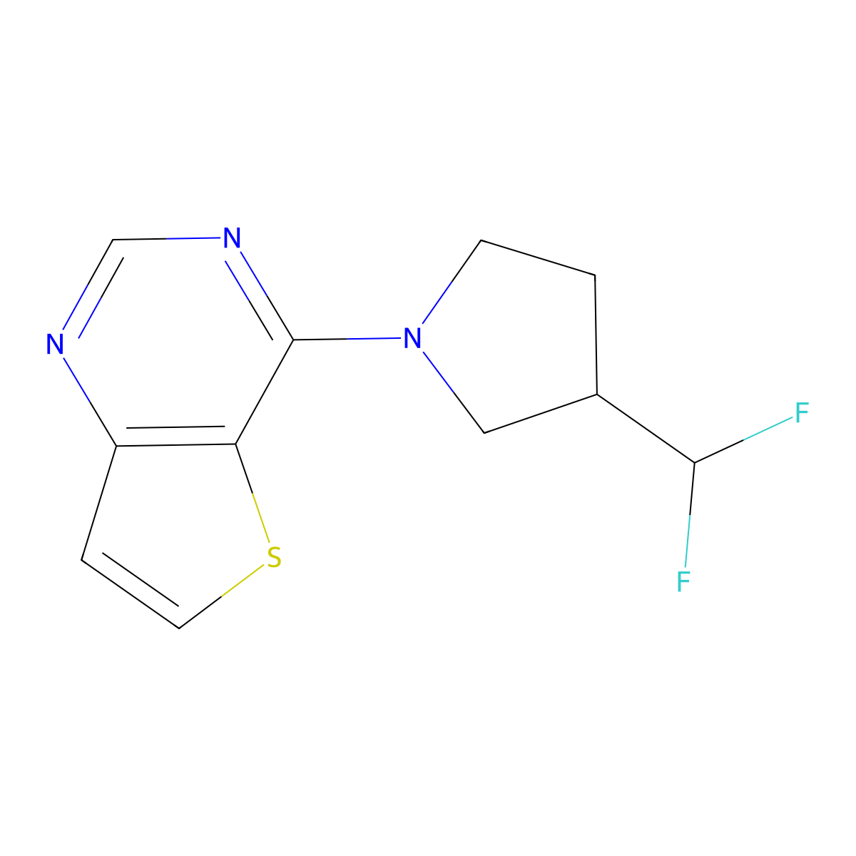 3-(Difluoromethyl)-1-{thieno[3,2-d]pyrimidin-4-yl}pyrrolidine molecular structure, CAS 2877630-71-0