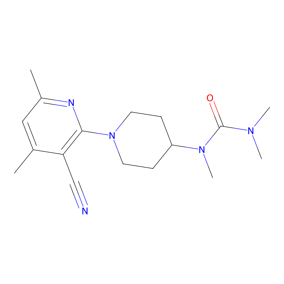 1-[1-(3-Cyano-4,6-dimethylpyridin-2-yl)piperidin-4-yl]-1,3,3-trimethylurea molecular structure, CAS 2877630-85-6