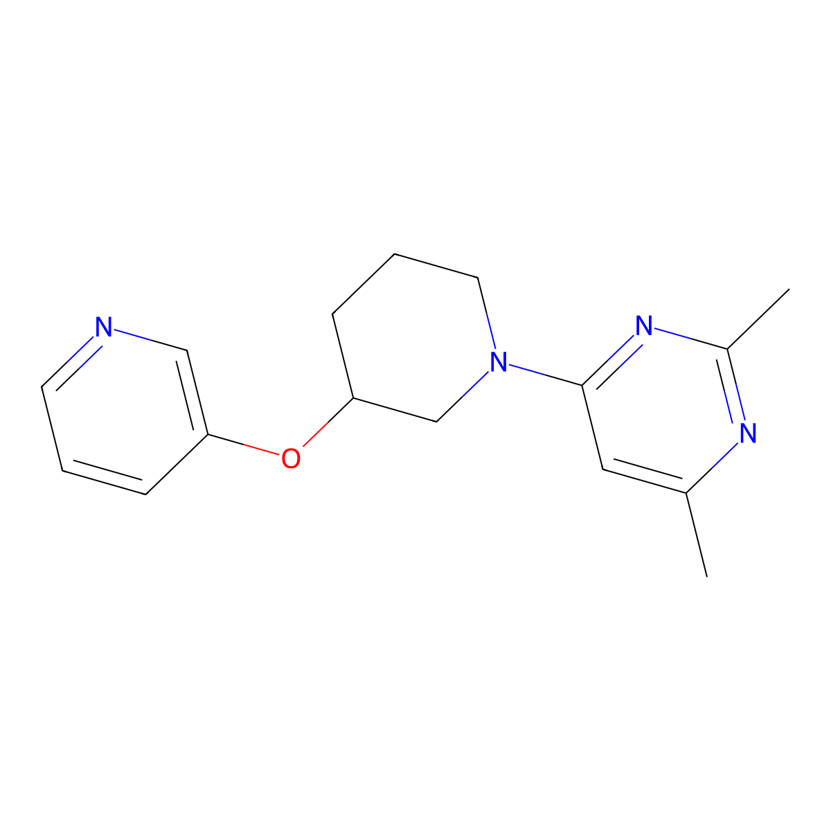 2,4-Dimethyl-6-[3-(pyridin-3-yloxy)piperidin-1-yl]pyrimidine molecular structure, CAS 2877630-91-4