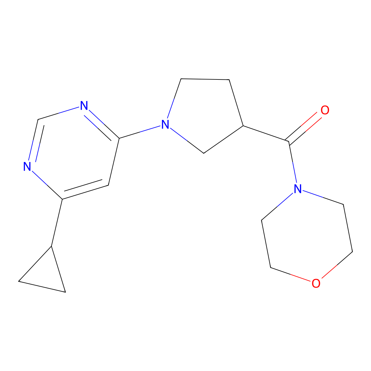 4-[1-(6-Cyclopropylpyrimidin-4-yl)pyrrolidine-3-carbonyl]morpholine molecular structure, CAS 2877631-00-8