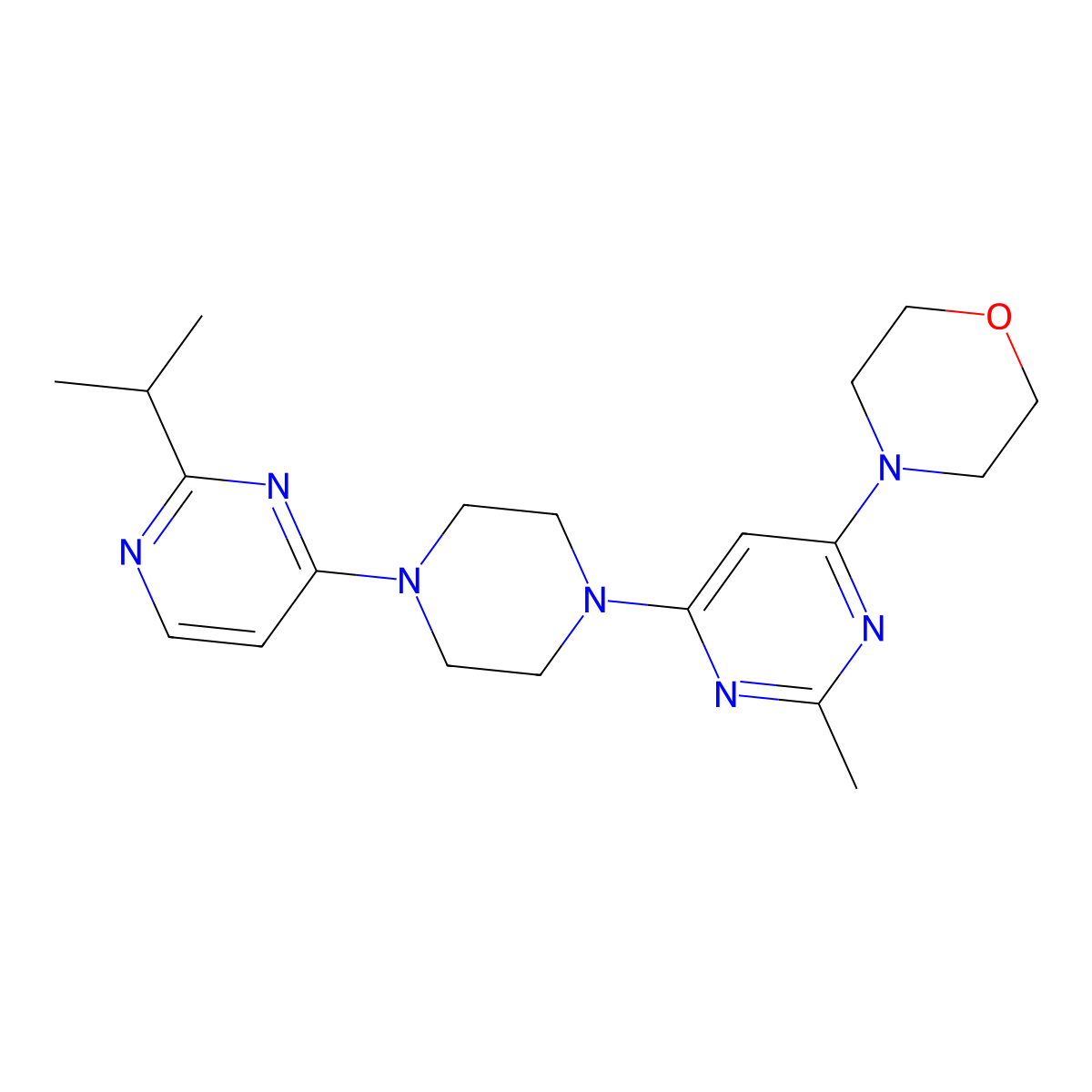 4-(2-Methyl-6-{4-[2-(propan-2-yl)pyrimidin-4-yl]piperazin-1-yl}pyrimidin-4-yl)morpholine molecular structure, CAS 2877631-02-0