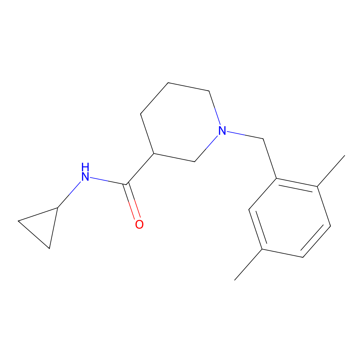 N-cyclopropyl-1-[(2,5-dimethylphenyl)methyl]piperidine-3-carboxamide molecular structure, CAS 2877631-03-1