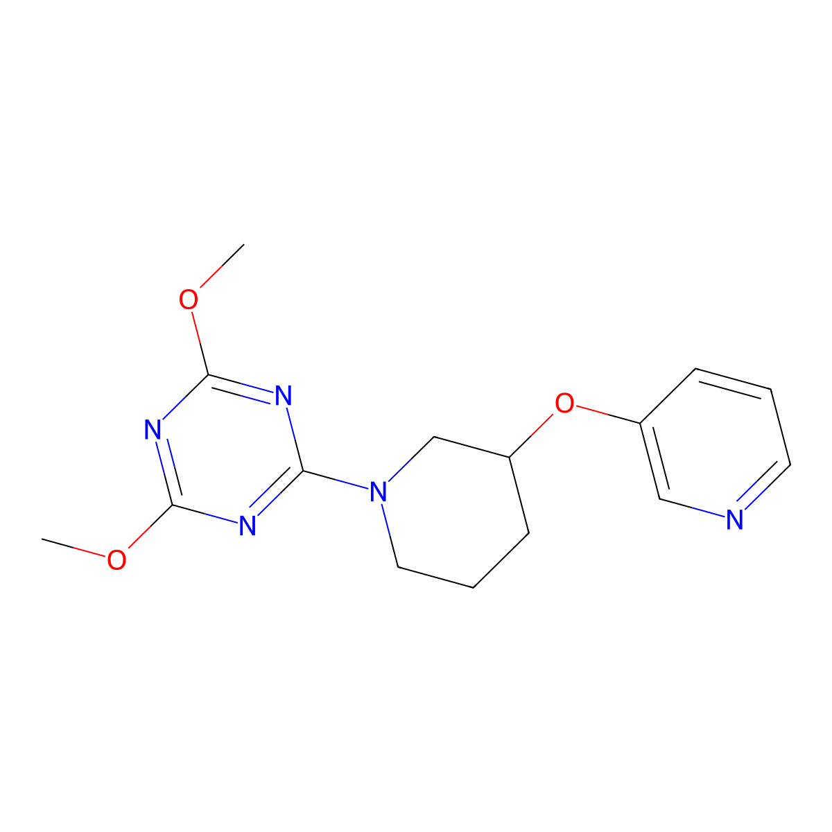 2,4-Dimethoxy-6-[3-(pyridin-3-yloxy)piperidin-1-yl]-1,3,5-triazine molecular structure, CAS 2877631-04-2