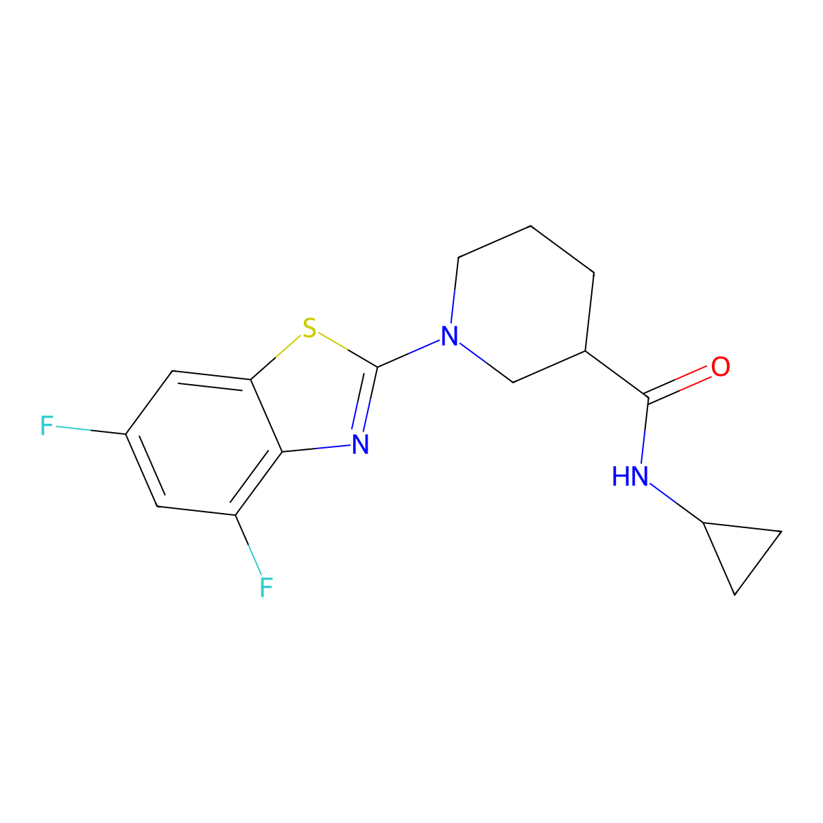 N-cyclopropyl-1-(4,6-difluoro-1,3-benzothiazol-2-yl)piperidine-3-carboxamide molecular structure, CAS 2877631-06-4